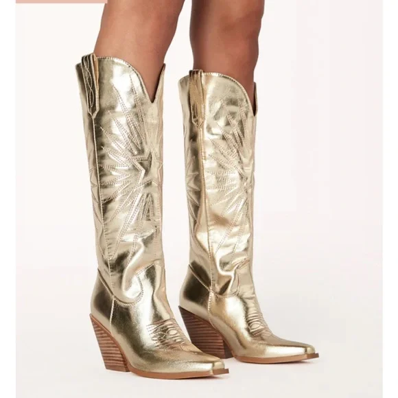 billini constance gold metallic western statement festival cowboy boots size 7 - Picture 2 of 11